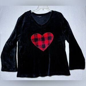Just Love Womens Plush Pajama Long Sleeve Top Semi Loose Heart Black Size XL